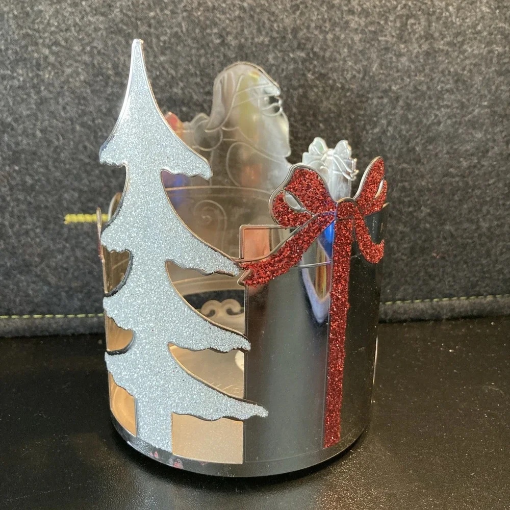 Bath and Body Works Christmas Candle Holder Silver Glitter Santa Tree & Presents